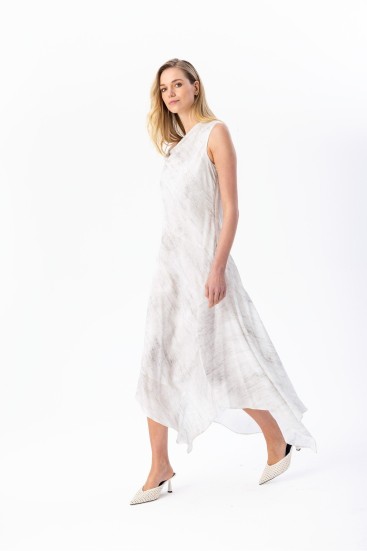 Asimetrik Midi Dress Gri