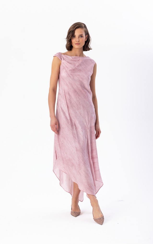 Asimetrik Midi Dress Pembe