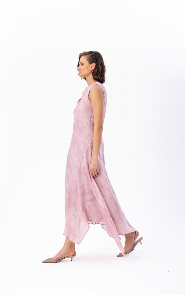 Asimetrik Midi Dress Pembe